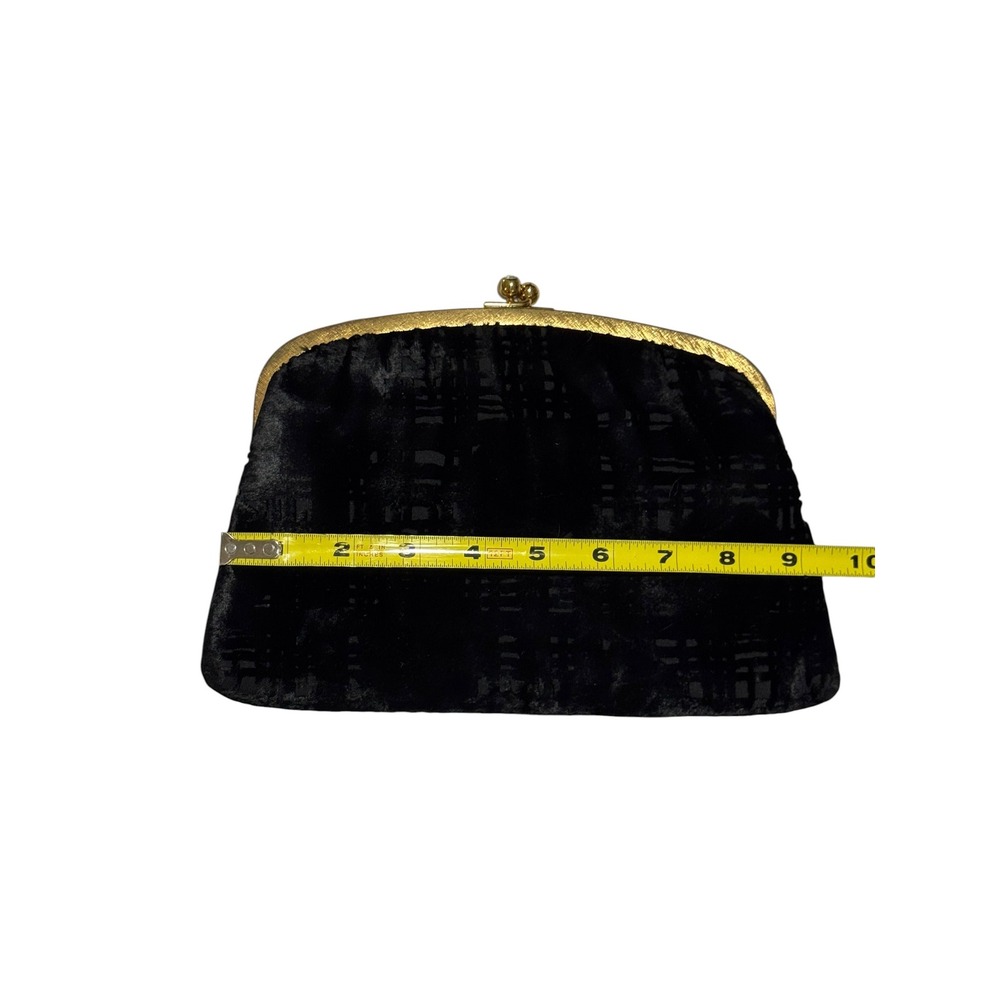 Vintage Saks Fifth Avenue Black Velvet Rhinestone Kiss Lock Evening Clutch Bag